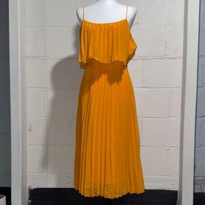 ASOS Mustard/Bright Yellow Pleated Fold Over Bandeau Flowy Midi Dress